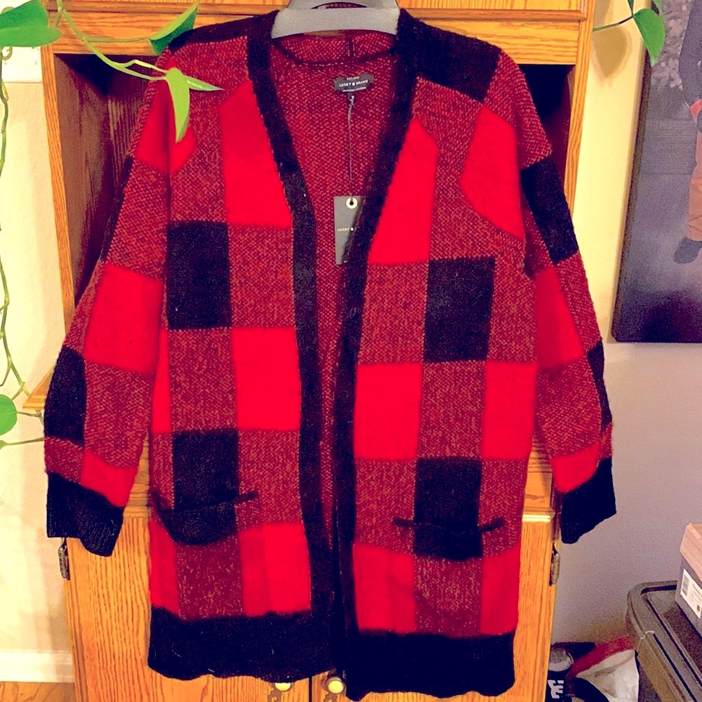 Lucky Brand Heavy Buffalo Check Cardigan